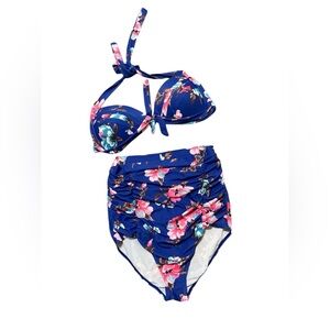 V1 - Cocoship Women’s Large - Blue Floral Women’s Large - 2PC Swim Set